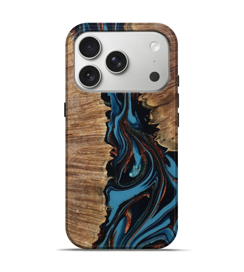 iPhone 17 Pro Wood Live Edge Phone Case - Khloe (Teal & Gold, 804135)