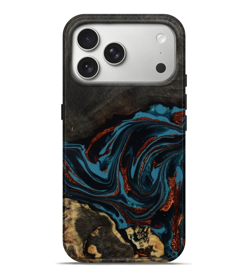 iPhone 17 Pro Max Wood Live Edge Phone Case - Owen (Teal & Gold, 804153)