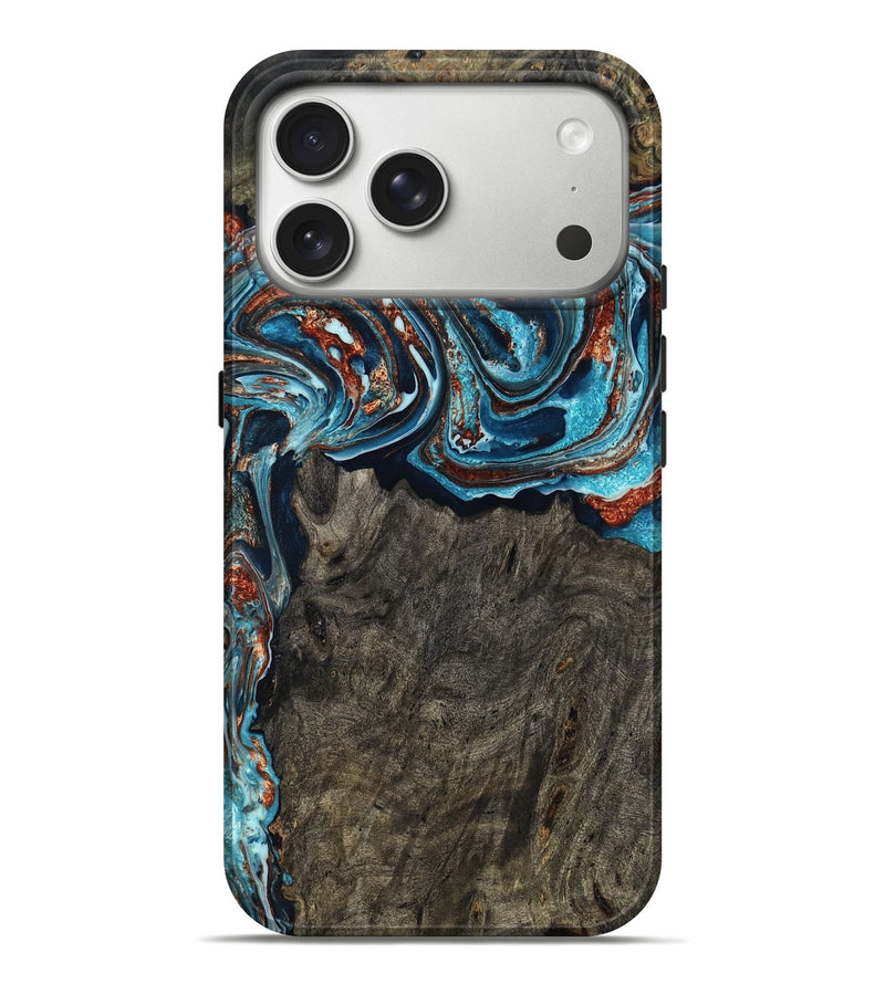 iPhone 17 Pro Max Wood Live Edge Phone Case - Blaine (Teal & Gold, 804155)