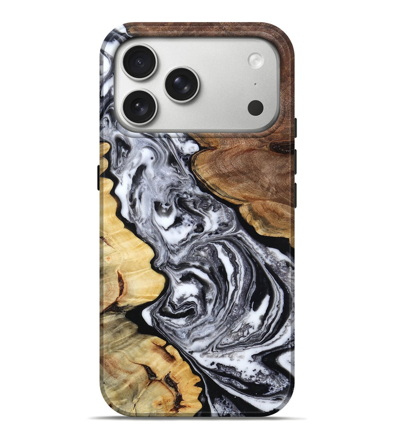 iPhone 17 Pro Max Wood Live Edge Phone Case - Anita (Black & White, 804158)
