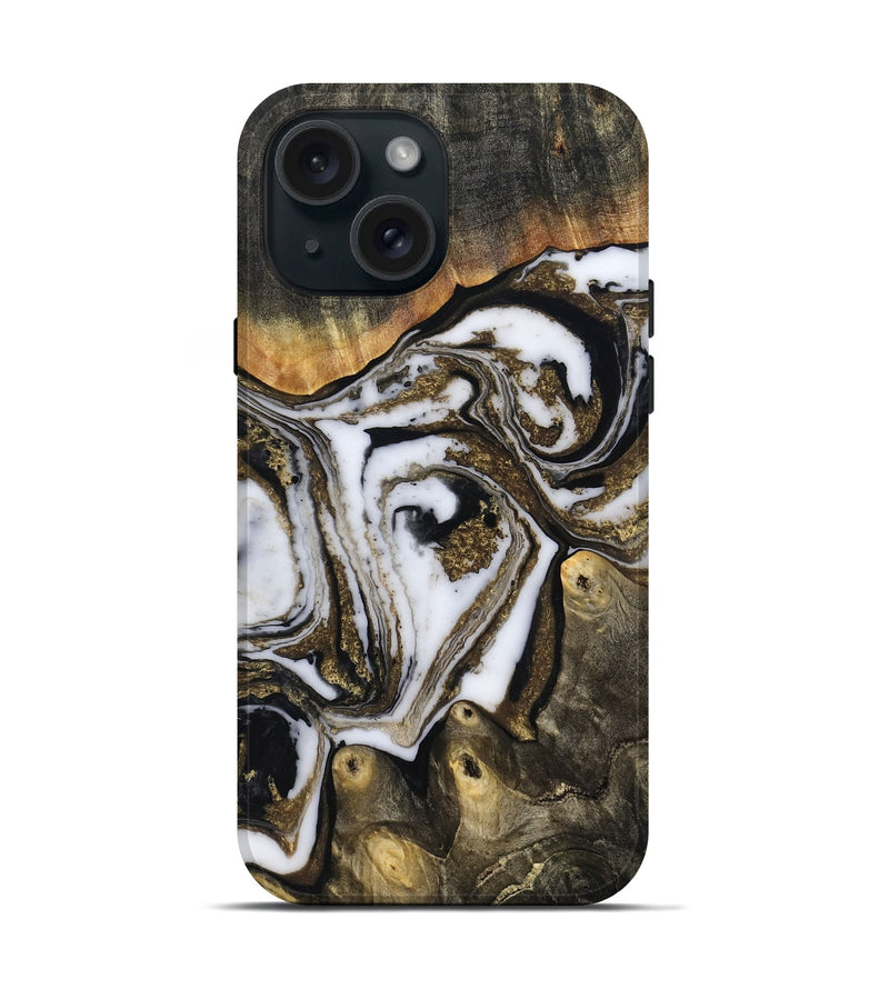 iPhone 15 Wood Live Edge Phone Case - Son (Black & White, 804170)