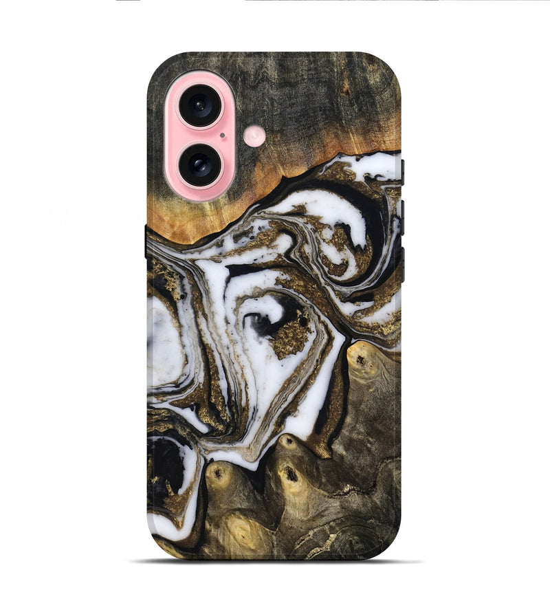 iPhone 16 Wood Live Edge Phone Case - Son (Black & White, 804170)