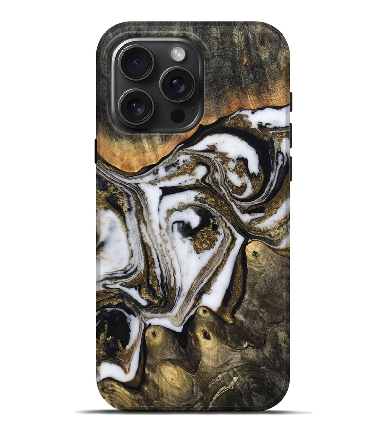 iPhone 16 Pro Max Wood Live Edge Phone Case - Son (Black & White, 804170)
