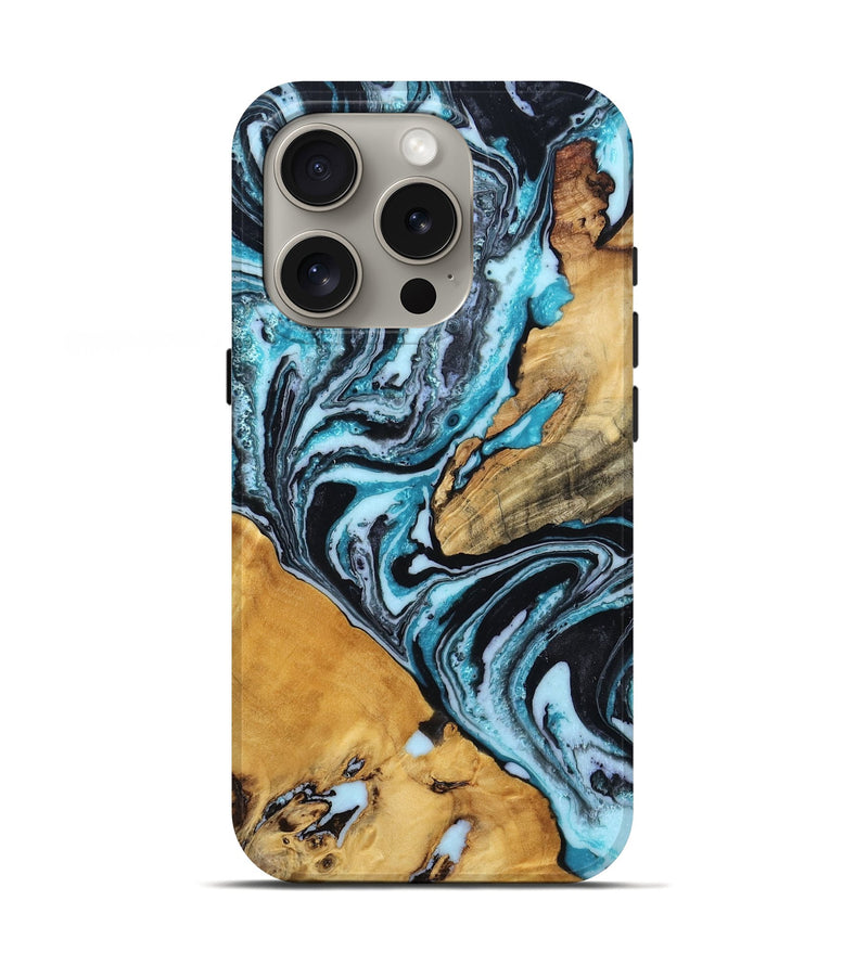iPhone 16 Pro Wood Live Edge Phone Case - Miley (Blue, 804171)