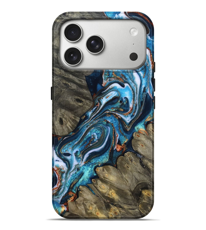 iPhone 17 Pro Max Wood Live Edge Phone Case - Taylor (Teal & Gold, 804178)