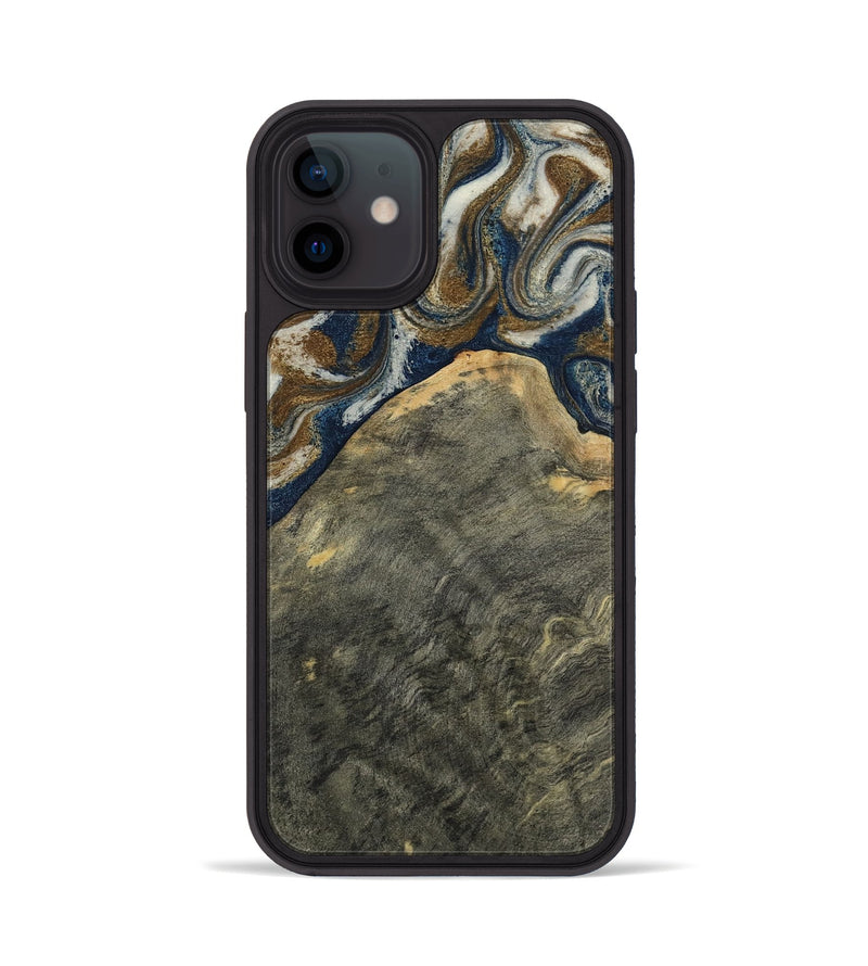 iPhone 12 Wood Phone Case - Aya (Teal & Gold, 804198)