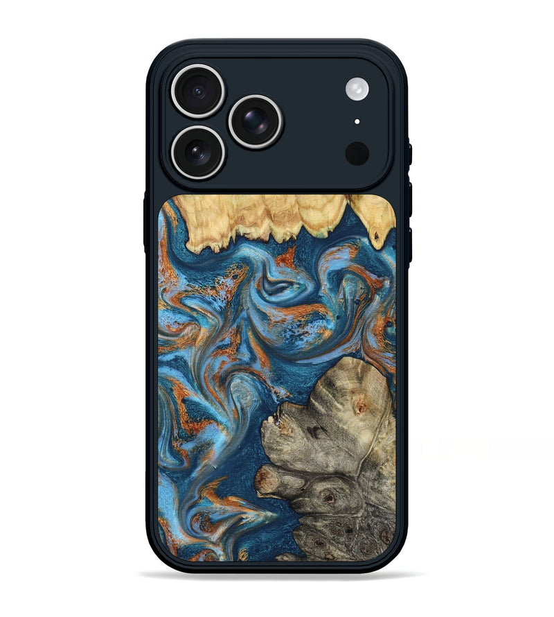 iPhone 17 Pro Max Wood Phone Case - Love (Teal & Gold, 804199)