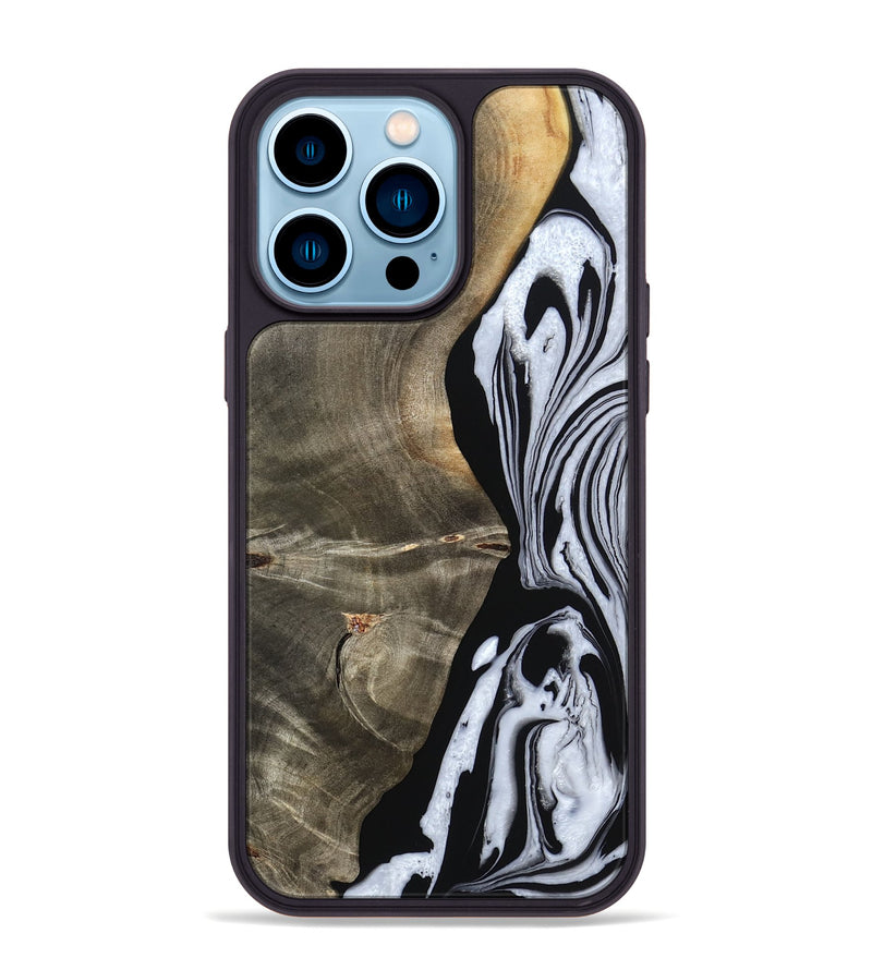 iPhone 14 Pro Max Wood Phone Case - Malinda (Black & White, 804208)