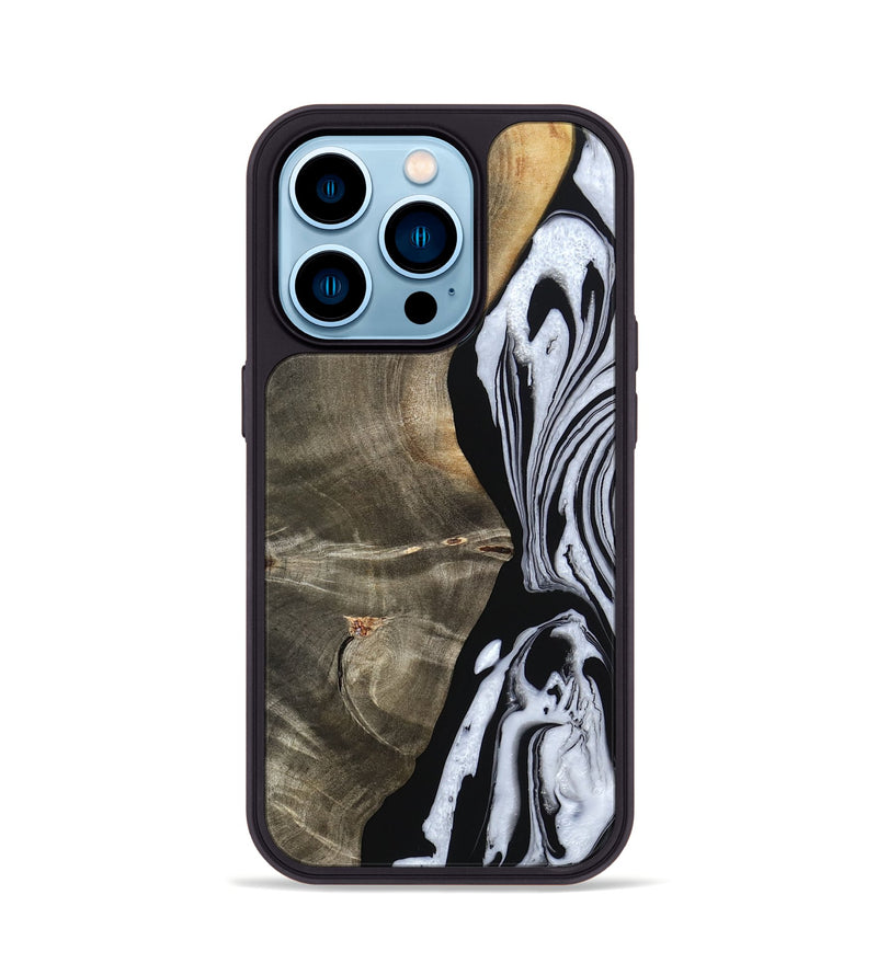 iPhone 14 Pro Wood Phone Case - Malinda (Black & White, 804208)