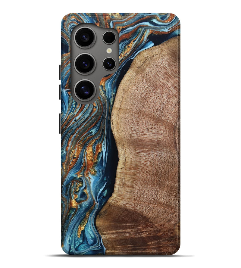 Galaxy S25 Ultra Wood Live Edge Phone Case - Twila (Teal & Gold, 804270)