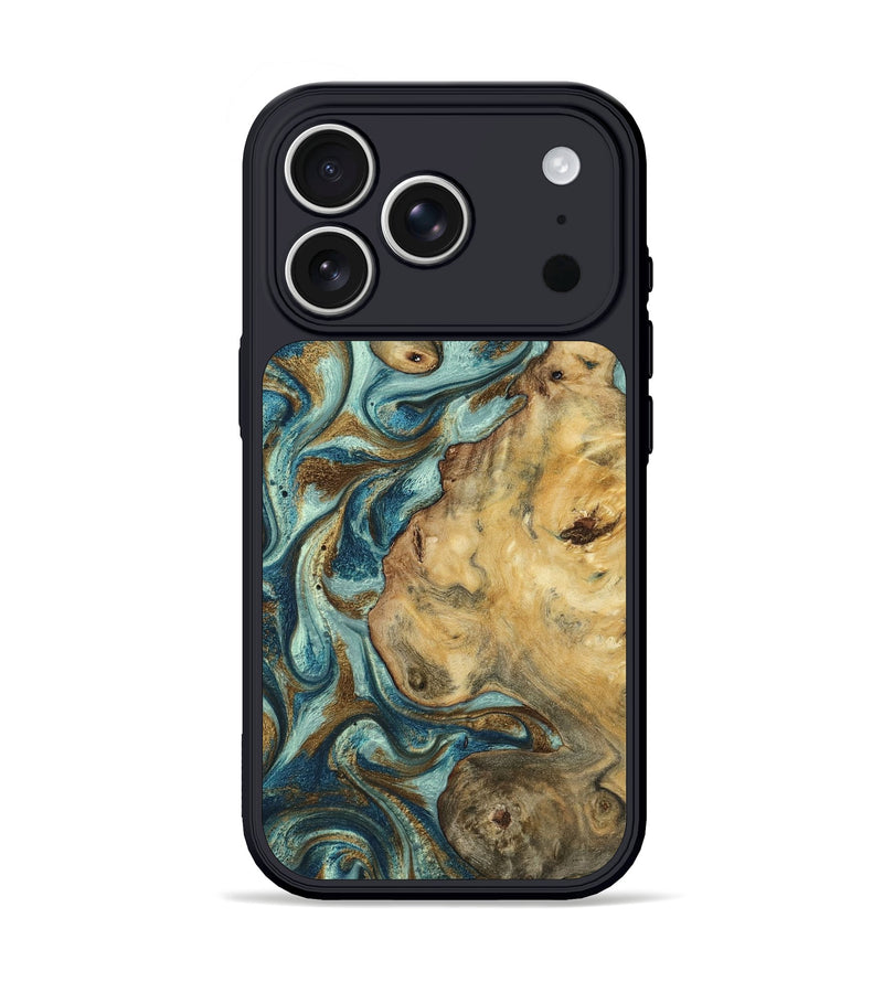iPhone 17 Pro Wood Phone Case - Georgia (Teal & Gold, 804278)