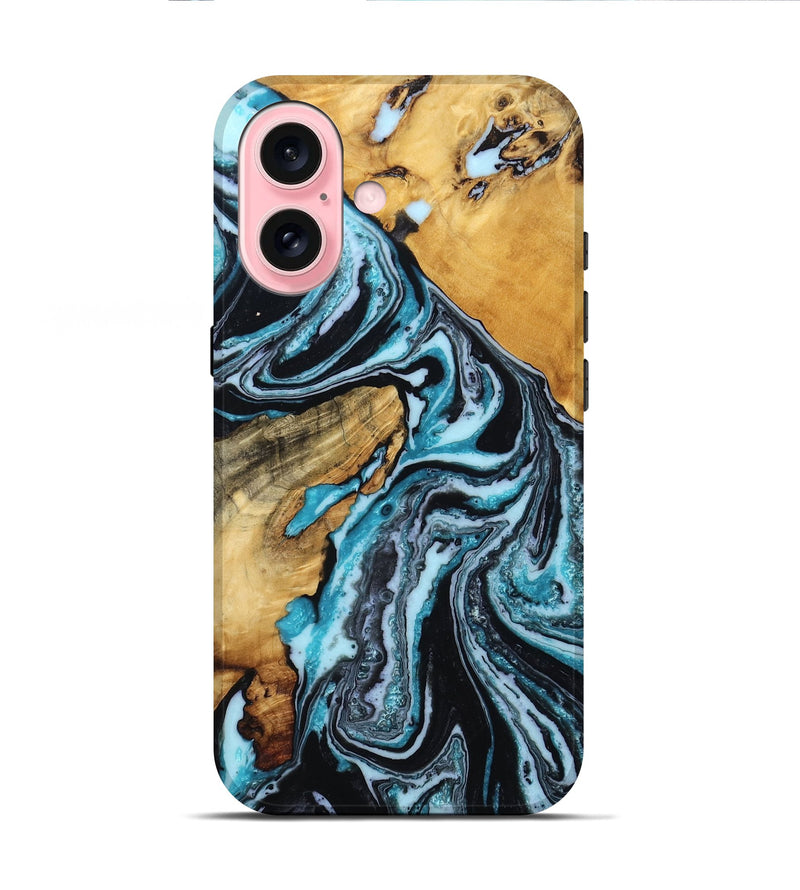 iPhone 16 Wood Live Edge Phone Case - Maleah (Blue, 804354)