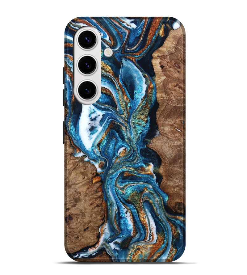 Galaxy S25 Plus Wood Live Edge Phone Case - Selene (Teal & Gold, 804359)