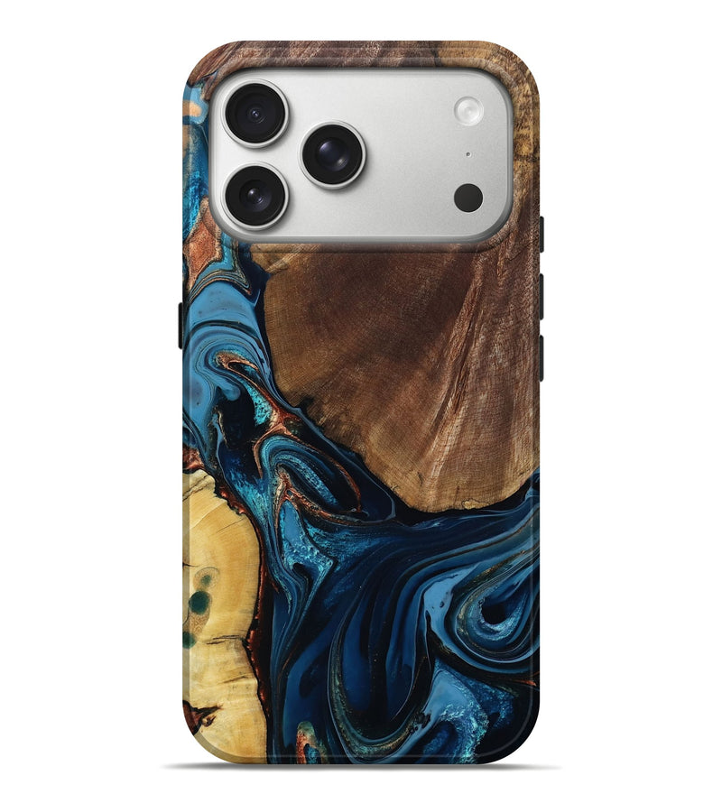 iPhone 17 Pro Max Wood Live Edge Phone Case - Velvet (Teal & Gold, 804363)