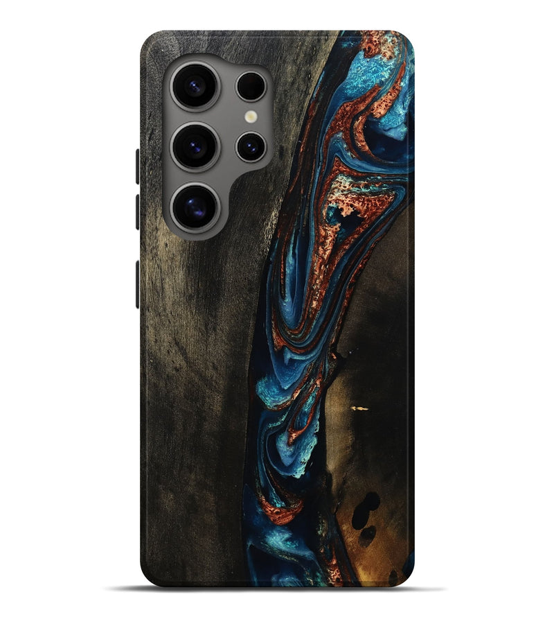 Galaxy S25 Ultra Wood Live Edge Phone Case - Kirstin (Teal & Gold, 804375)