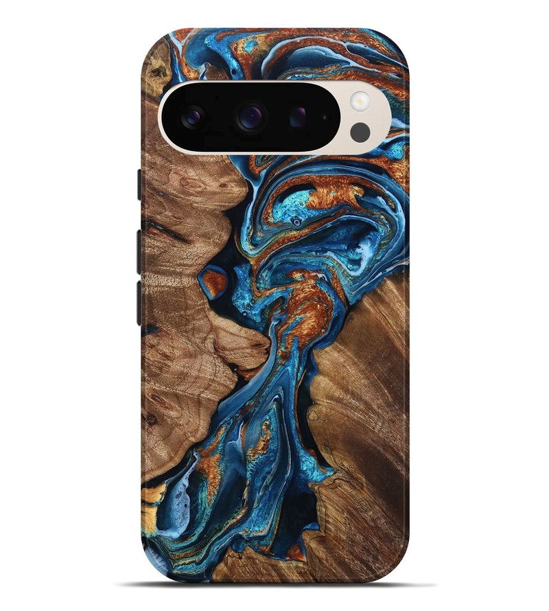 Pixel 10 Pro XL Wood Live Edge Phone Case - Lucian (Teal & Gold, 804382)