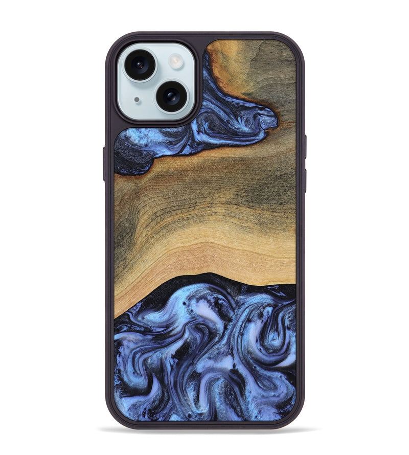 iPhone 15 Plus Wood Phone Case - Metta (Blue, 804534)