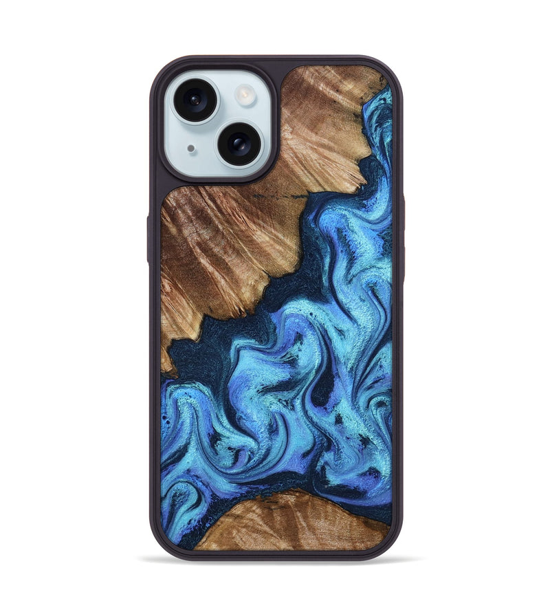 iPhone 15 Wood Phone Case - Erica (Blue, 804537)