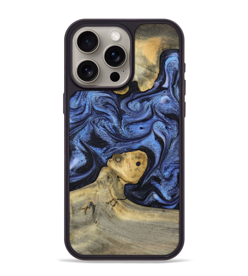 iPhone 15 Pro Max Wood Phone Case - Thad (Blue, 804539)