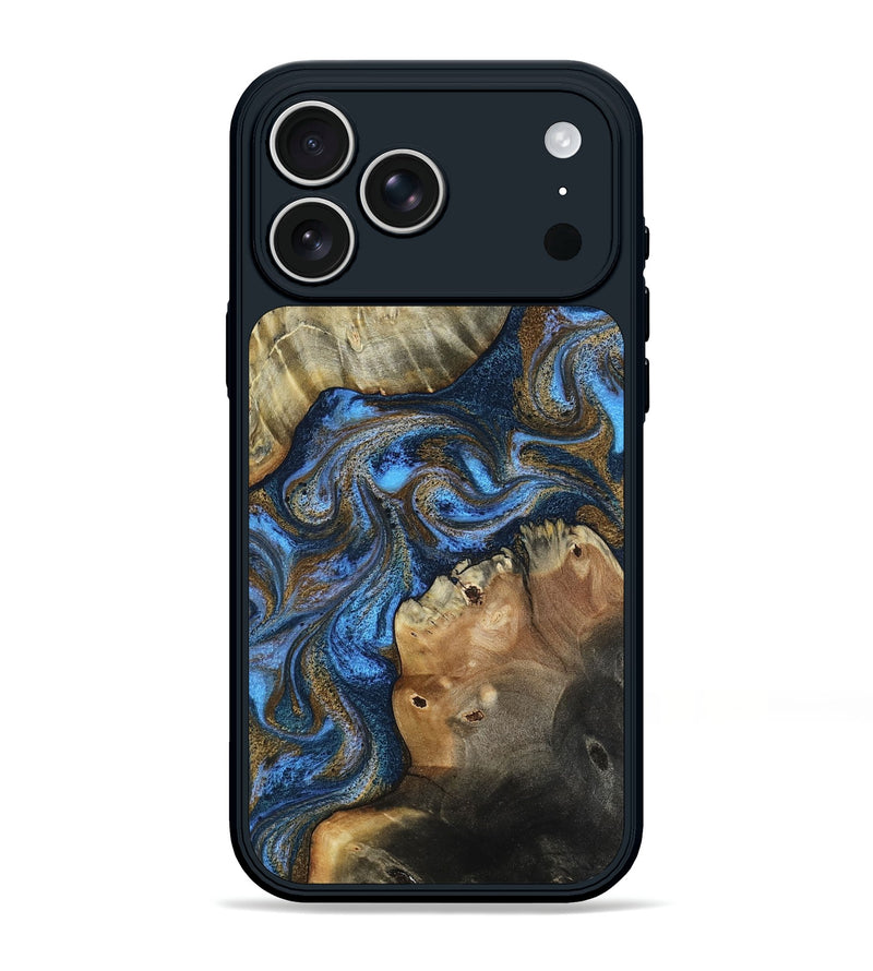 iPhone 17 Pro Max Wood Phone Case - Lyric (Teal & Gold, 804590)