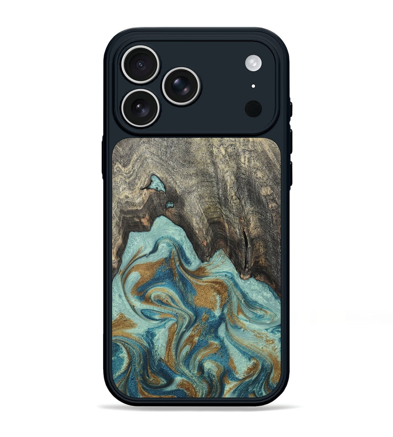 iPhone 17 Pro Max Wood Phone Case - Missy (Teal & Gold, 804592)