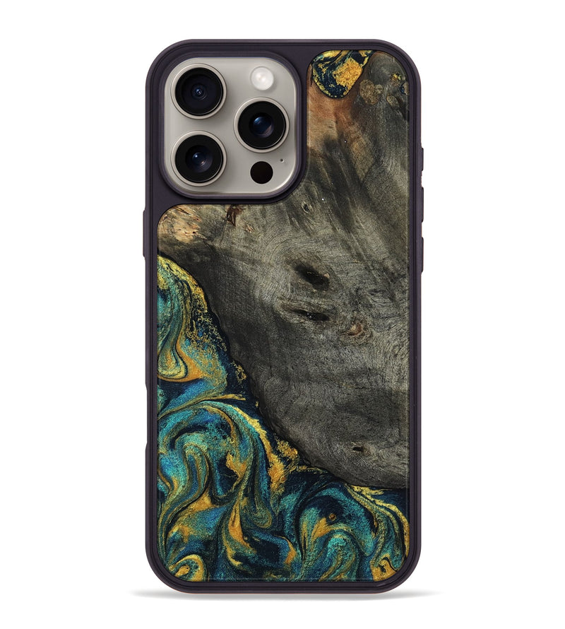 iPhone 16 Pro Max Wood Phone Case - Bryson (Teal & Gold, 804611)