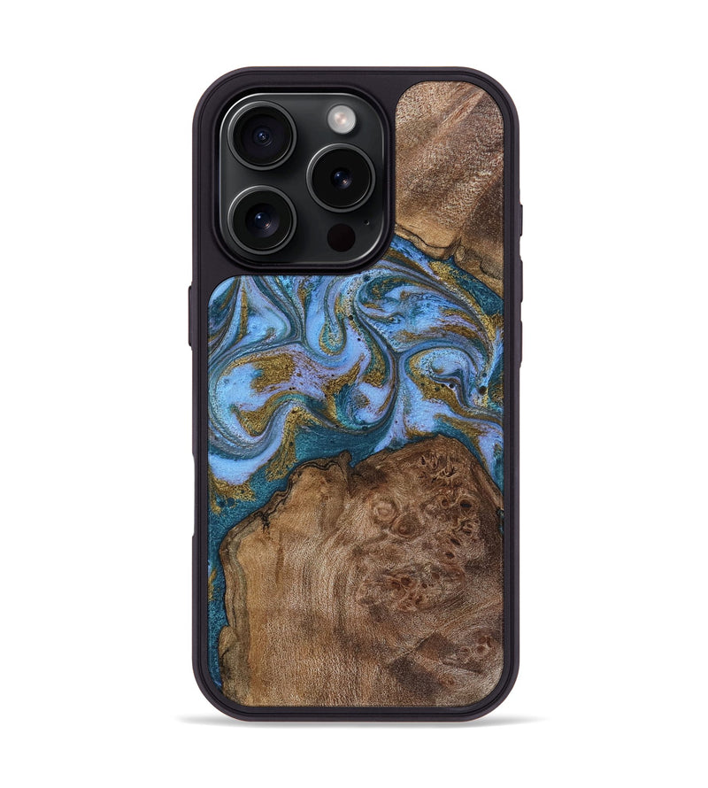 iPhone 16 Pro Wood Phone Case - Ermias (Teal & Gold, 804628)