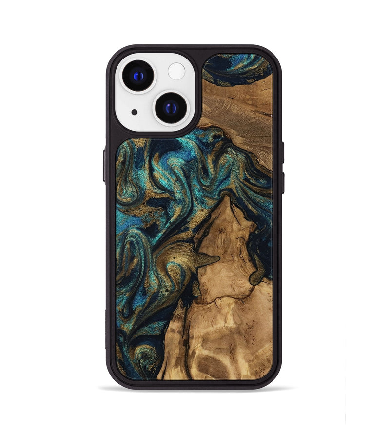 iPhone 13 Wood Phone Case - Martika (Teal & Gold, 804639)