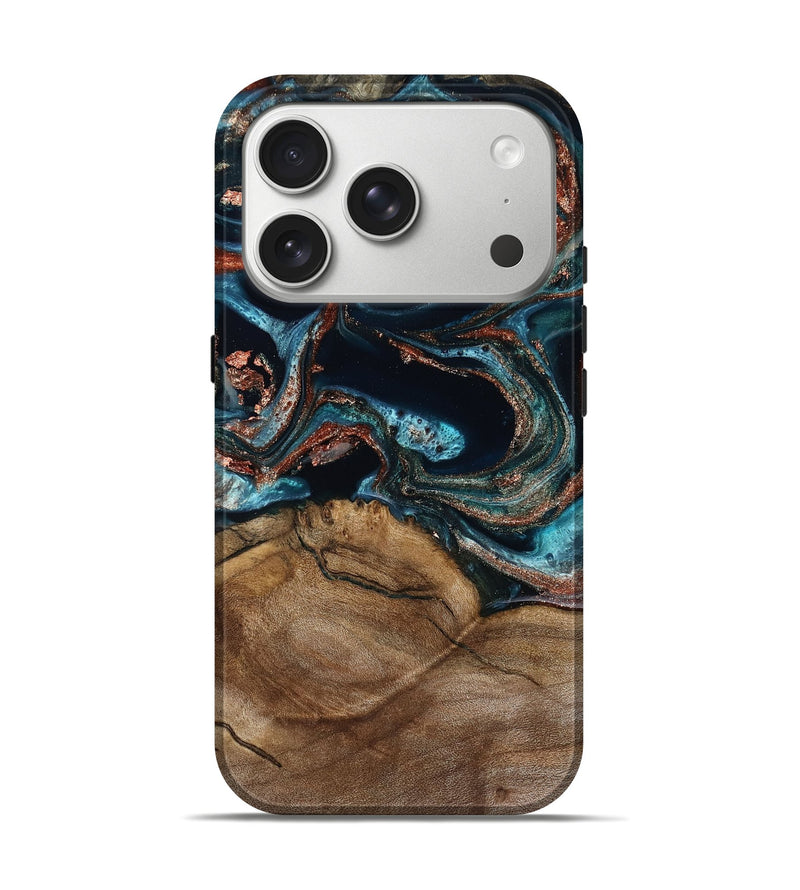 iPhone 17 Pro Wood Live Edge Phone Case - Nelle (Teal & Gold, 804712)