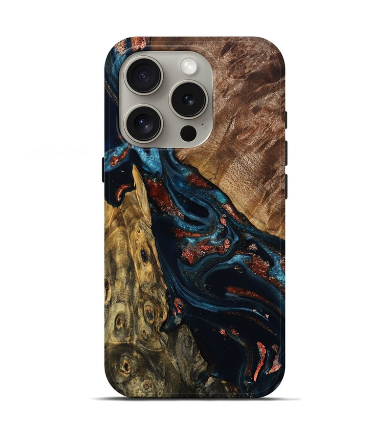 iPhone 16 Pro Wood Live Edge Phone Case - Therese (Teal & Gold, 804717)