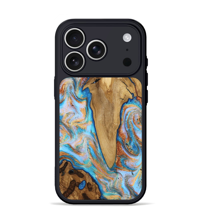 iPhone 17 Pro Wood Phone Case - Daisha (Teal & Gold, 804888)