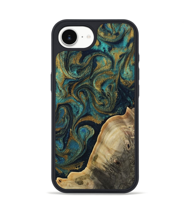 iPhone 16e Wood Phone Case - Kaylin (Teal & Gold, 804889)
