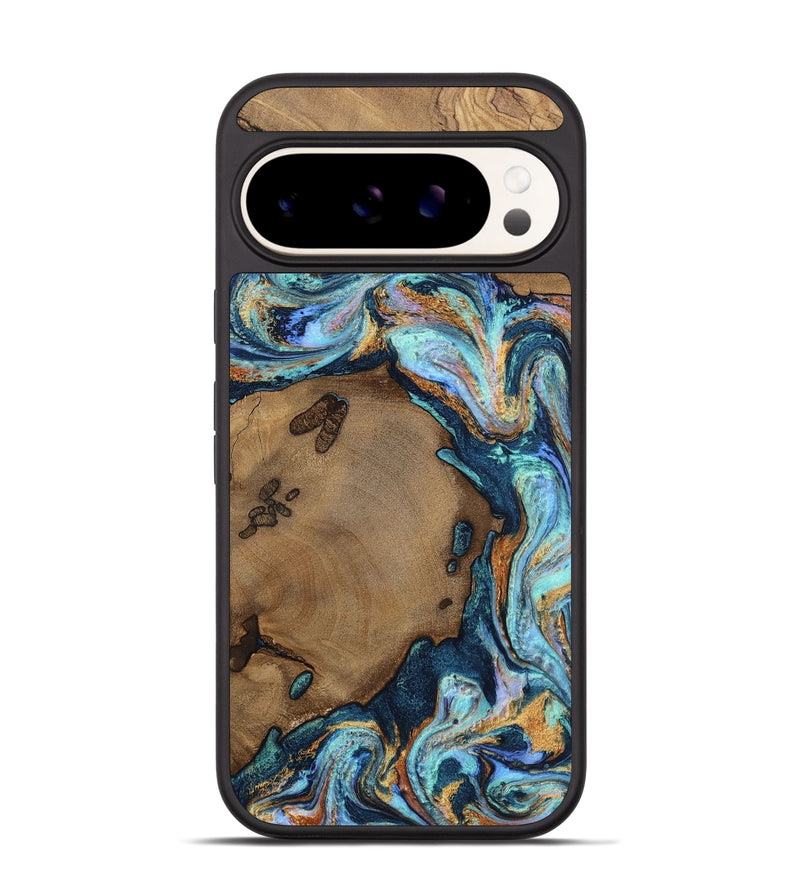 Pixel 9 Pro Wood Phone Case - Solomon (Teal & Gold, 804891)
