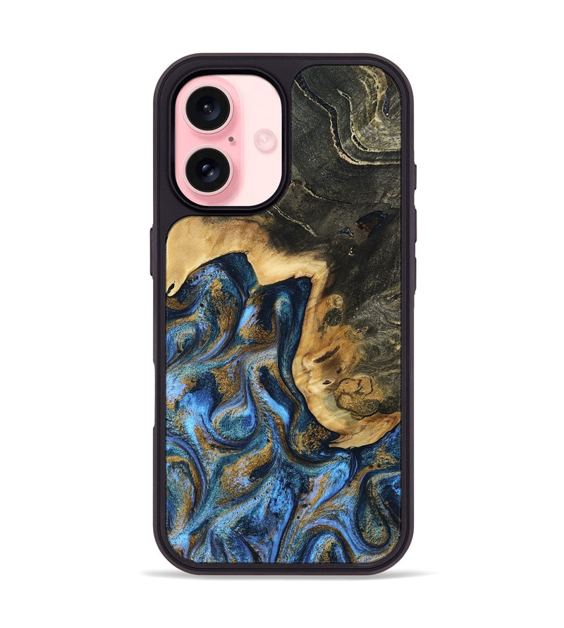 iPhone 16 Wood Phone Case - Aden (Teal & Gold, 804892)