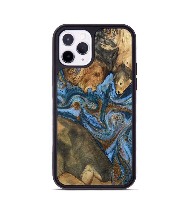 iPhone 11 Pro Wood Phone Case - Madyson (Teal & Gold, 804894)