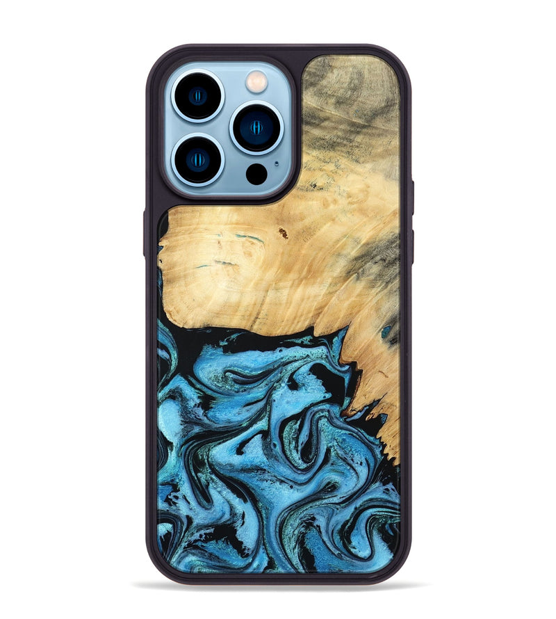iPhone 14 Pro Max Wood Phone Case - Rubin (Blue, 805130)