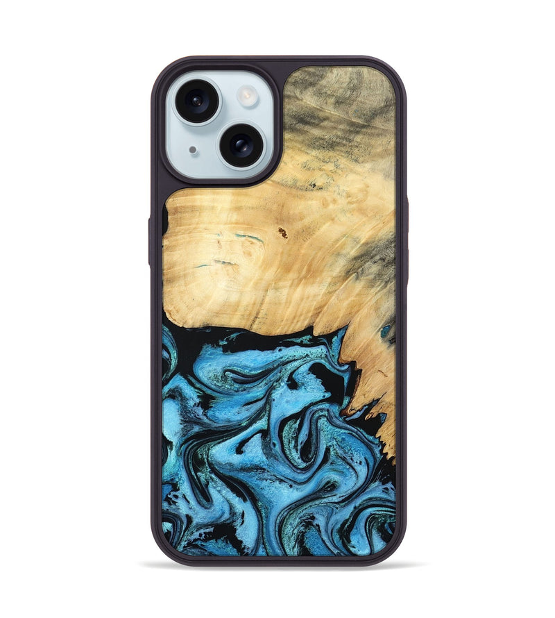 iPhone 15 Wood Phone Case - Rubin (Blue, 805130)