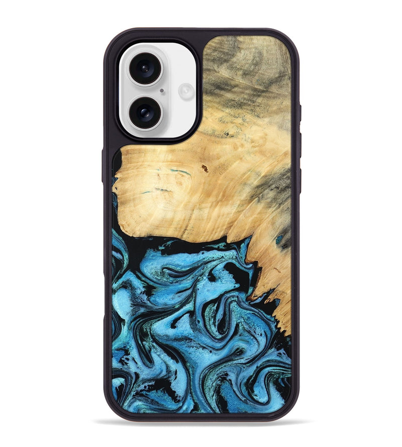 iPhone 16 Plus Wood Phone Case - Rubin (Blue, 805130)