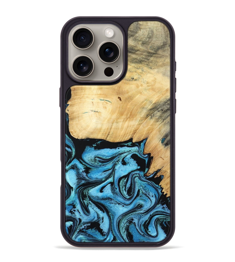 iPhone 16 Pro Max Wood Phone Case - Rubin (Blue, 805130)
