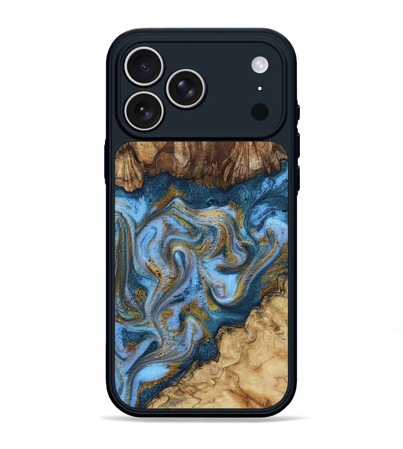 iPhone 17 Pro Max Wood Phone Case - Adella (Teal & Gold, 805196)