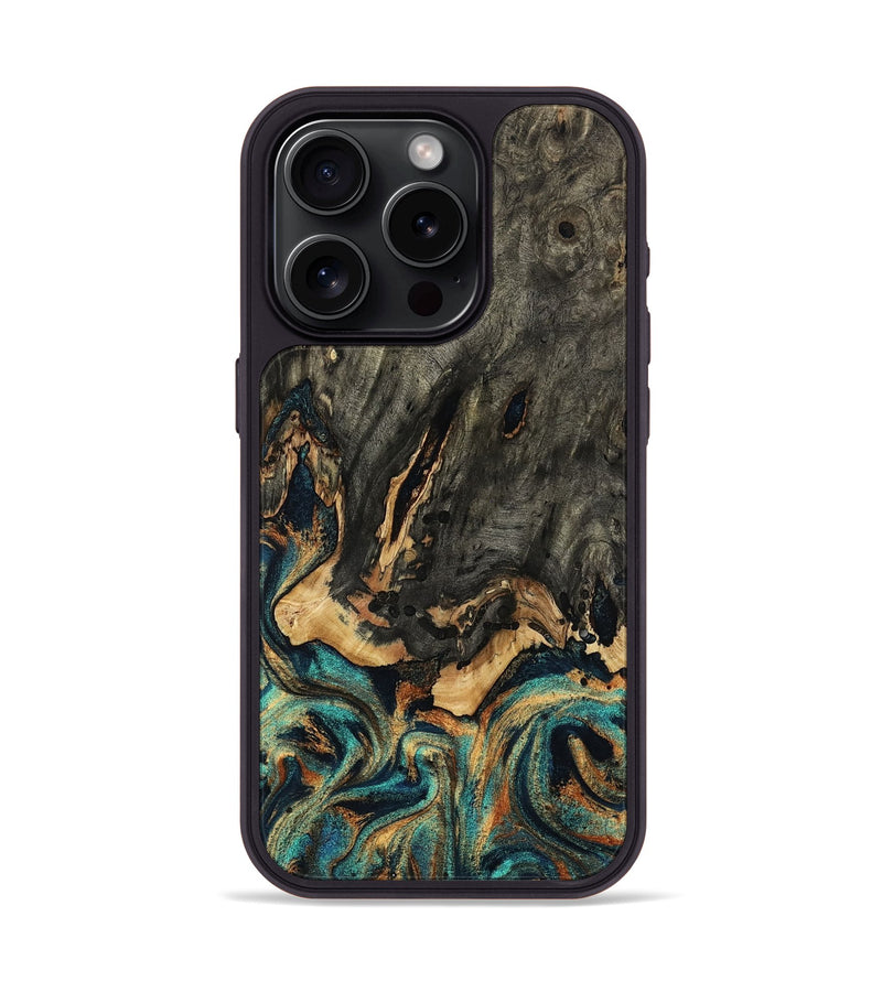 iPhone 15 Pro Wood Phone Case - Lachlan (Teal & Gold, 805198)
