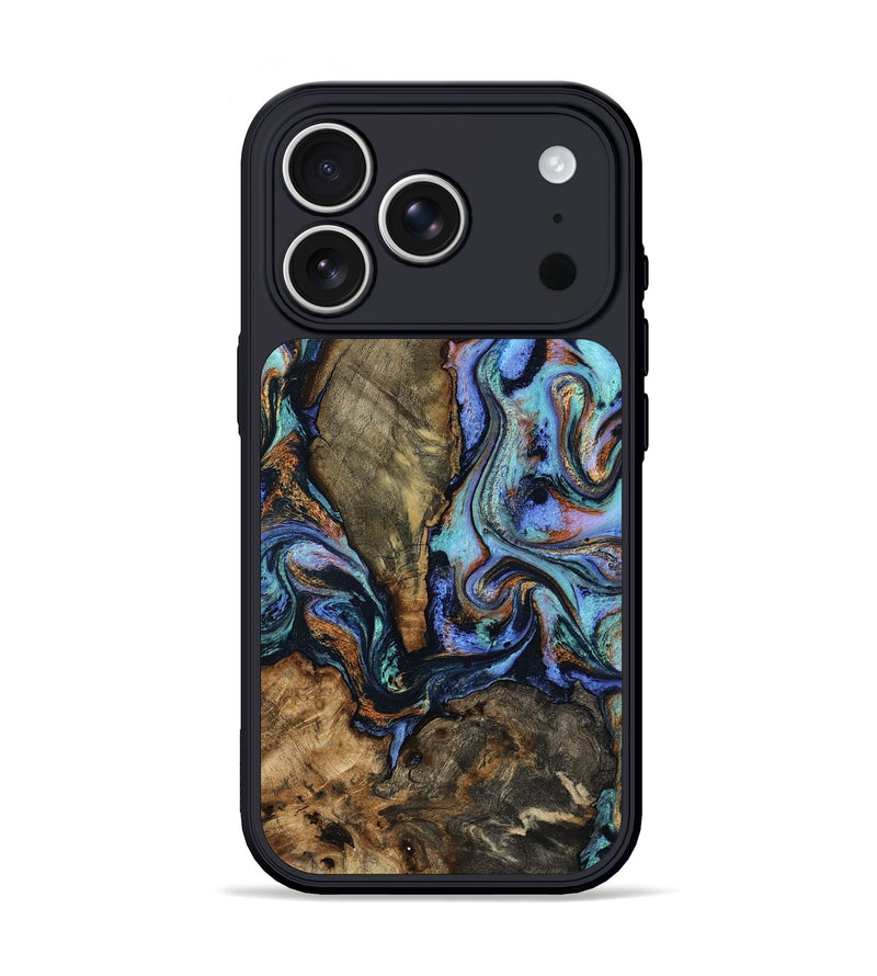 iPhone 17 Pro Wood Phone Case - Jarred (Teal & Gold, 805200)
