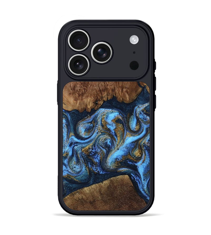 iPhone 17 Pro Wood Phone Case - Aria (Teal & Gold, 805226)