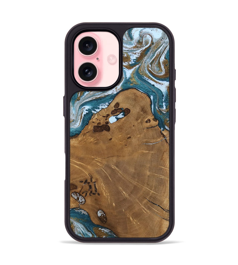 iPhone 16 Wood Phone Case - Westley (Teal & Gold, 805229)