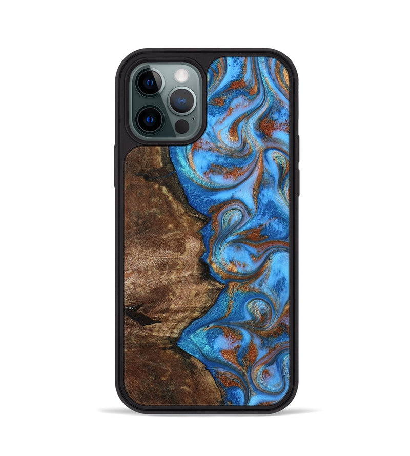 iPhone 12 Pro Wood Phone Case - Lettie (Teal & Gold, 805232)