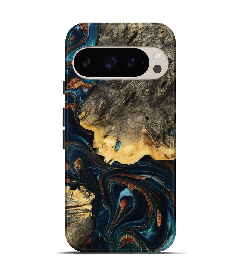 Pixel 10 Pro Wood Live Edge Phone Case - Leilany (Teal & Gold, 805346)
