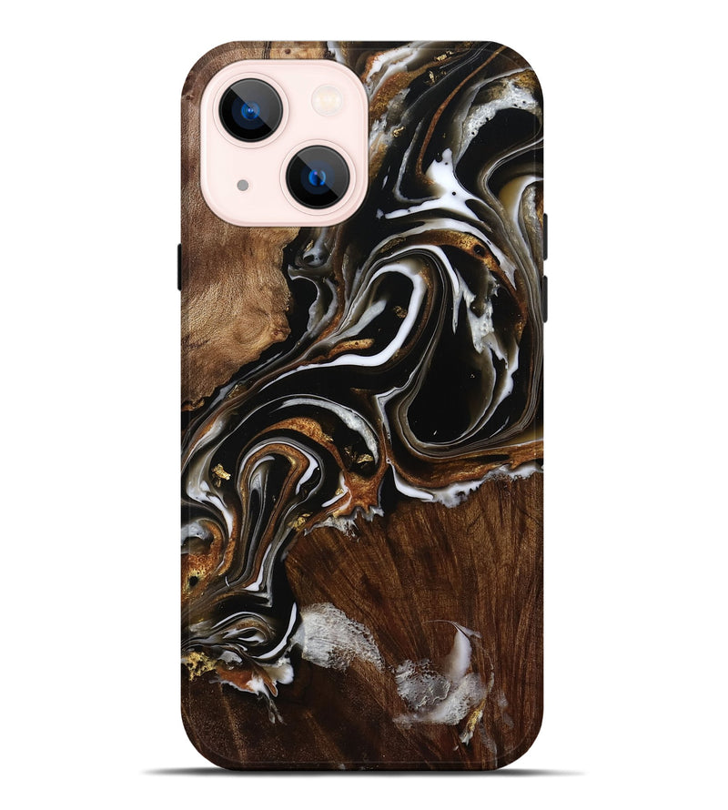iPhone 14 Plus Wood Live Edge Phone Case - Ellen (Black & White, 805355)