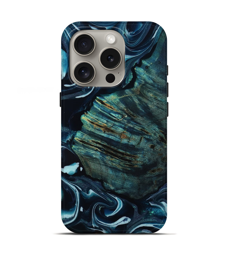 iPhone 16 Pro Wood Live Edge Phone Case - Lilah (Blue, 805358)
