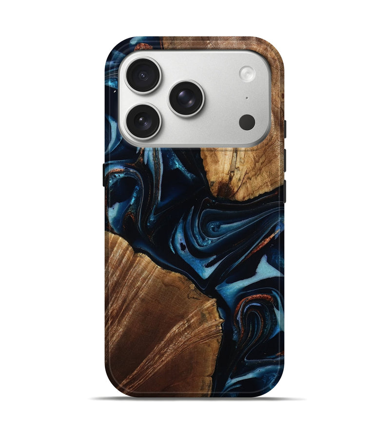 iPhone 17 Pro Wood Live Edge Phone Case - Willis (Teal & Gold, 805361)