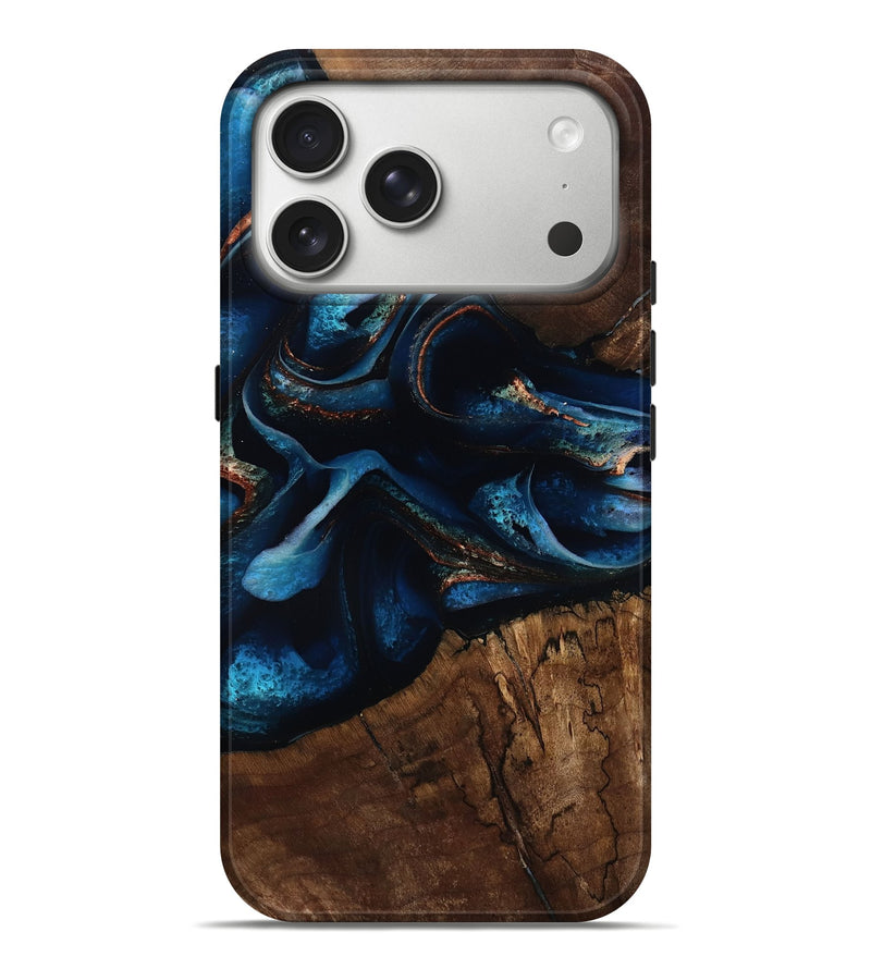 iPhone 17 Pro Max Wood Live Edge Phone Case - Joselyn (Teal & Gold, 805362)